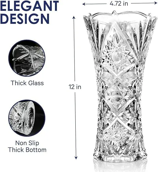 1 Pieces Glass Flower Vase,10 Inch Very Long Flower Vases for Home Decor Centerpieces, Modern Clear Rose Vase, Heavy Duty big size Crystal Tall Cylinder Flared Vase for Home, Wedding, Living Room, Office,cafe