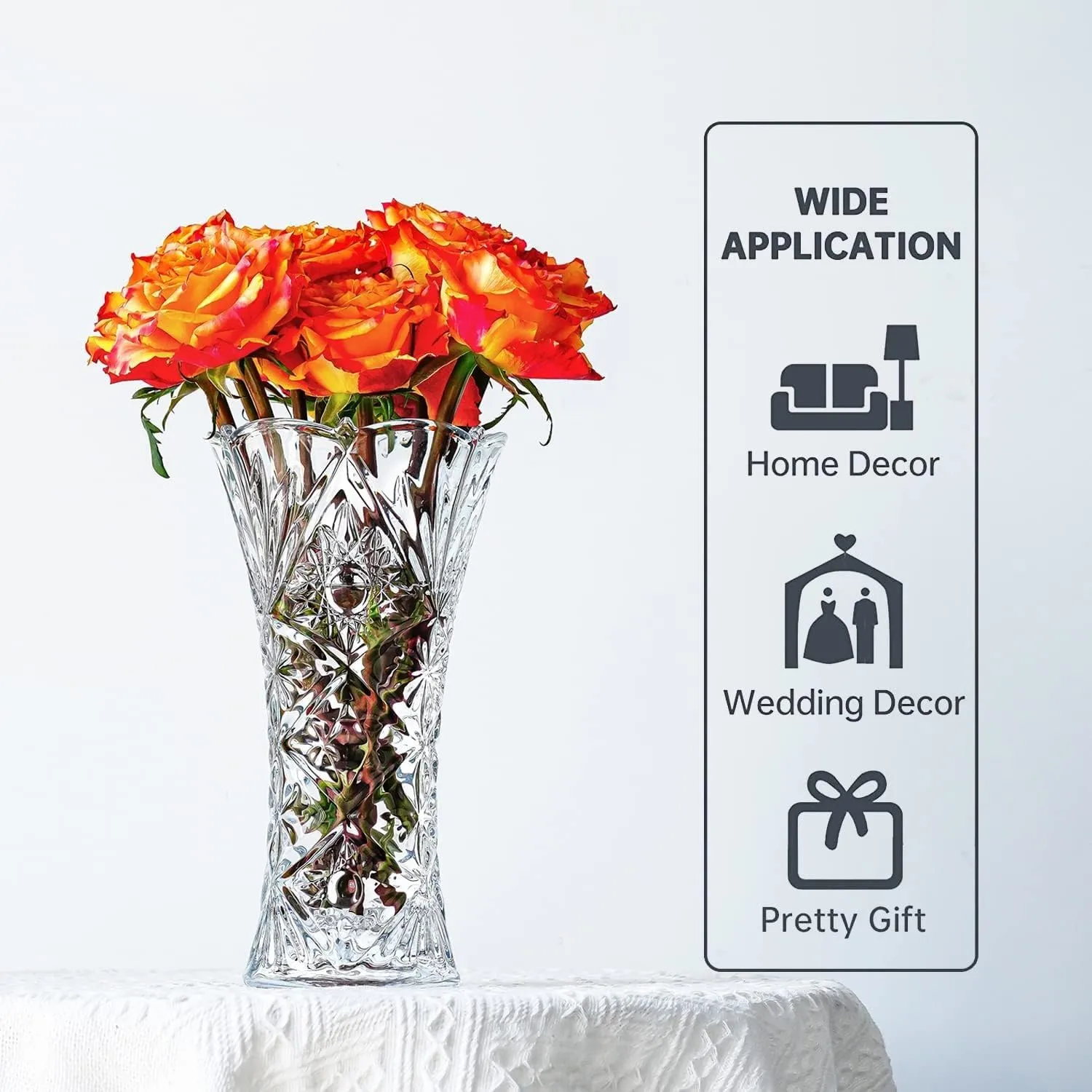 1 Pieces Glass Flower Vase,10 Inch Very Long Flower Vases for Home Decor Centerpieces, Modern Clear Rose Vase, Heavy Duty big size Crystal Tall Cylinder Flared Vase for Home, Wedding, Living Room, Office,cafe