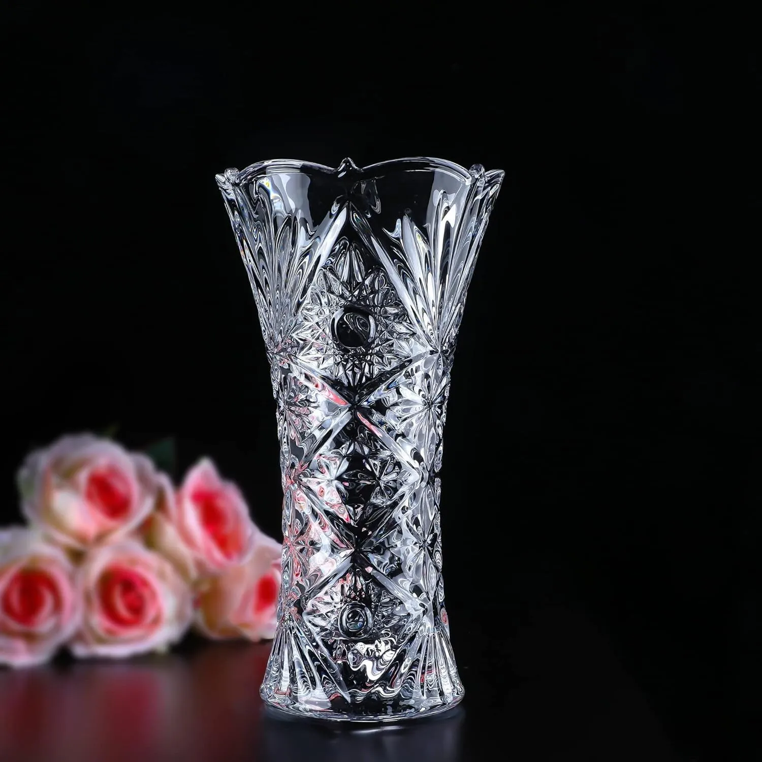 1 Pieces Glass Flower Vase,10 Inch Very Long Flower Vases for Home Decor Centerpieces, Modern Clear Rose Vase, Heavy Duty big size Crystal Tall Cylinder Flared Vase for Home, Wedding, Living Room, Office,cafe