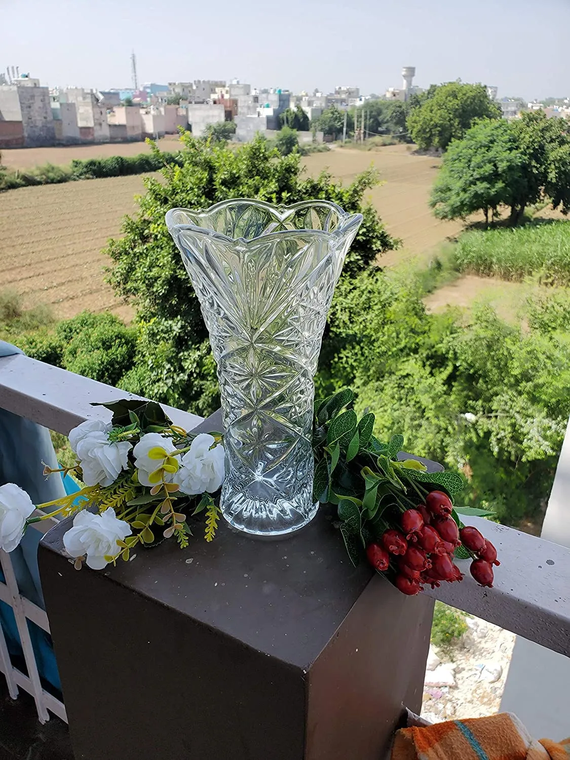 1 Pieces Glass Flower Vase,10 Inch Very Long Flower Vases for Home Decor Centerpieces, Modern Clear Rose Vase, Heavy Duty big size Crystal Tall Cylinder Flared Vase for Home, Wedding, Living Room, Office,cafe