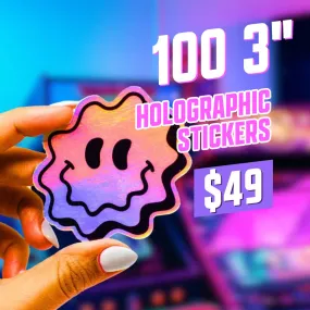 100 3" Custom Iridescent Holographic Stickers for $49