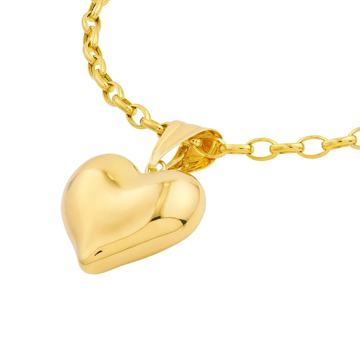 14K Yellow Gold Medium Puffed Heart Pendant