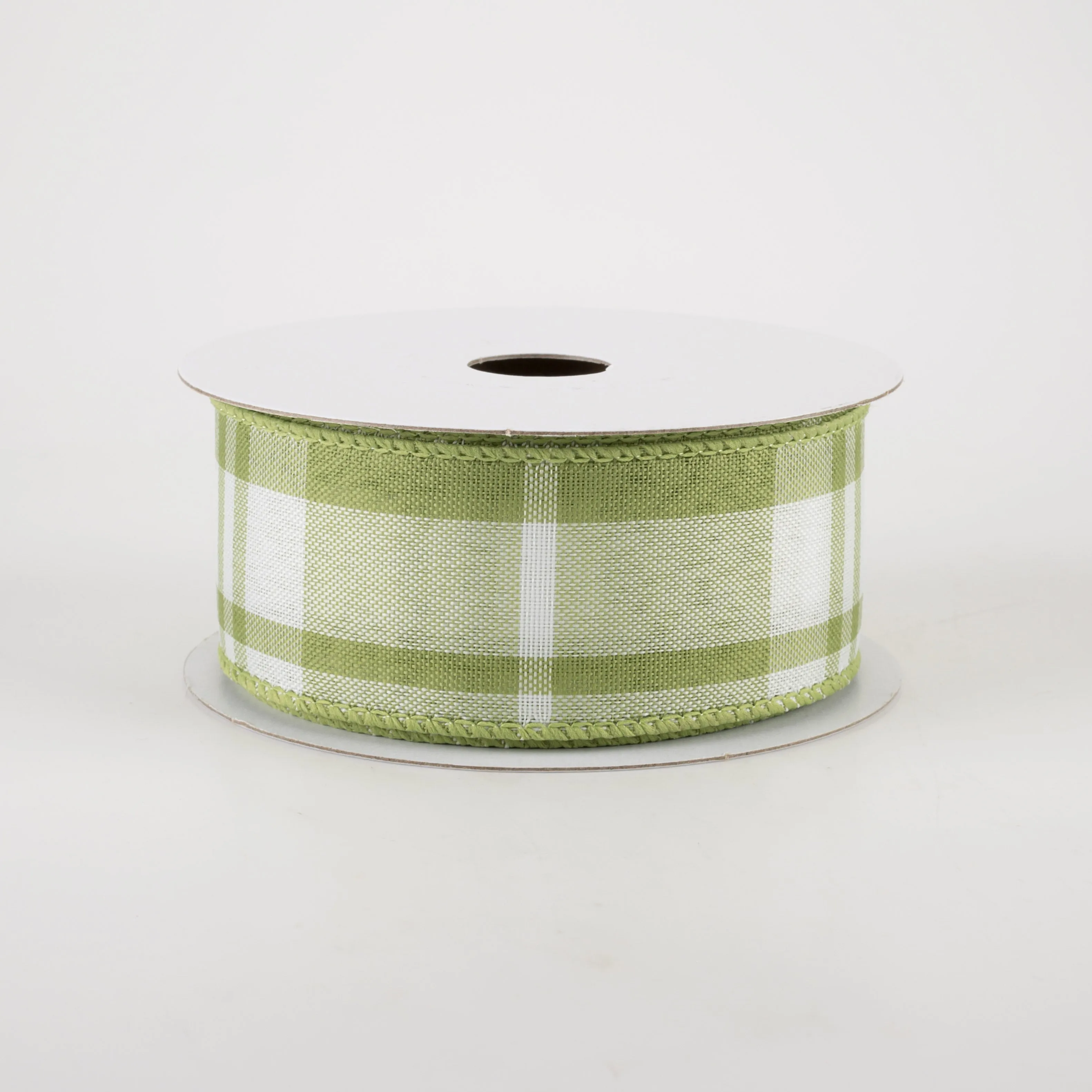 1.5" Eday Plaid Ribbon: Sage Green & White (10 Yards)