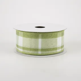 1.5" Eday Plaid Ribbon: Sage Green & White (10 Yards)