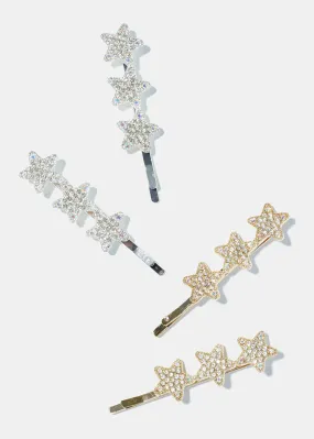 2 Piece Rhinestone Studded Star Hair Pins