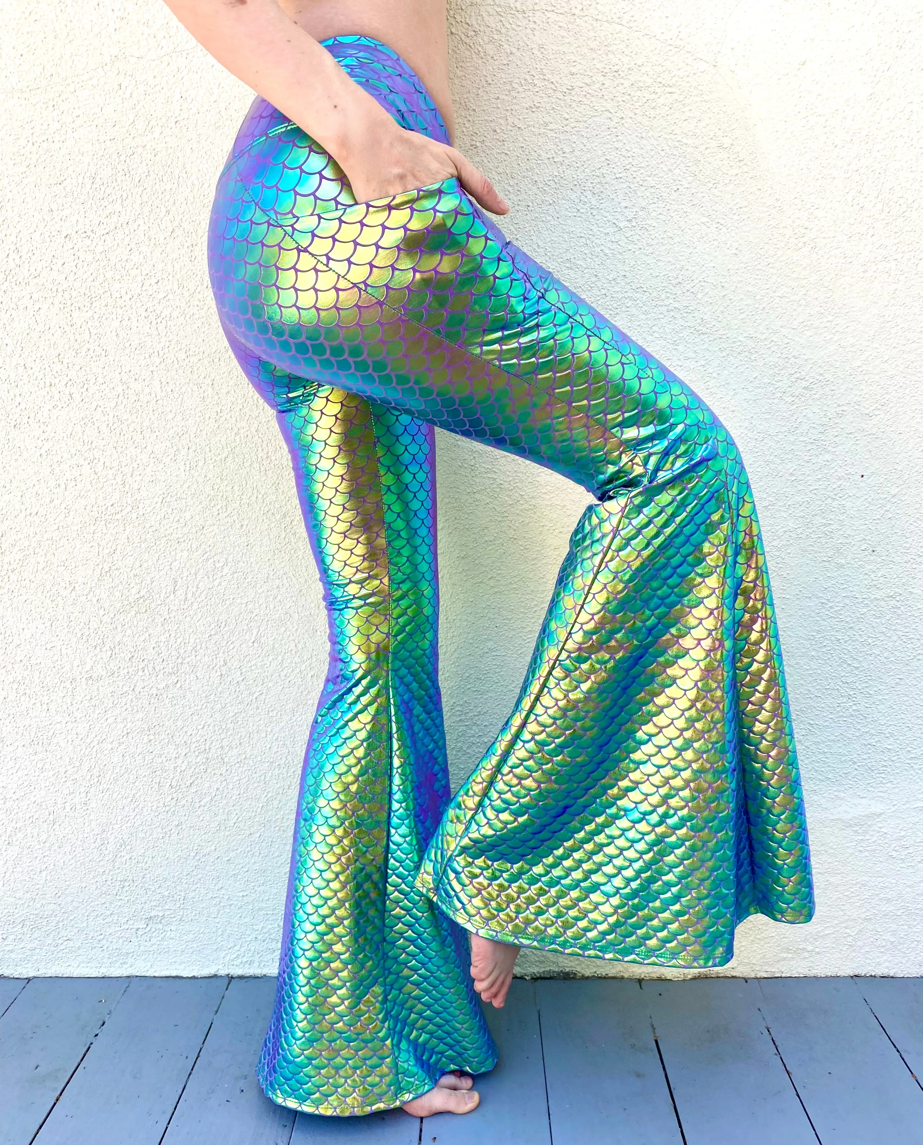 2 Pocket Women's Gold/Green/Purple Mermaid Holographic Super Bells - Mesmerizing Mermaid - Ariel Costume