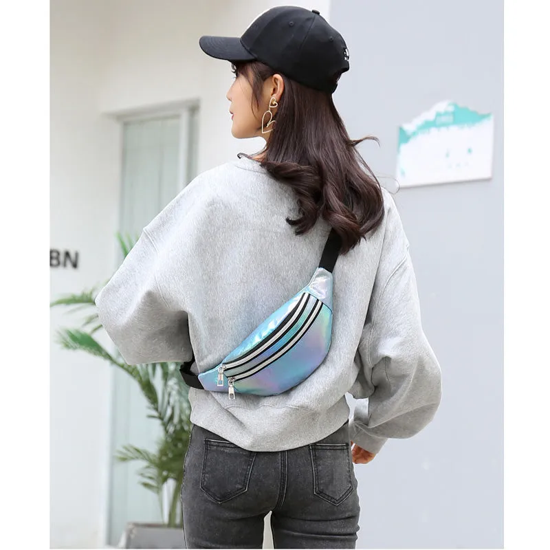 2020 Holographic Fanny Pack Hologram Waist Bag Laser Pu Beach Traverl Banana Hip Bum Zip Waistbags W