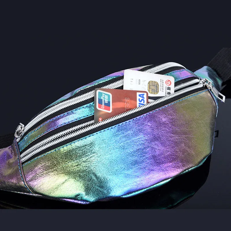 2020 Holographic Fanny Pack Hologram Waist Bag Laser Pu Beach Traverl Banana Hip Bum Zip Waistbags W