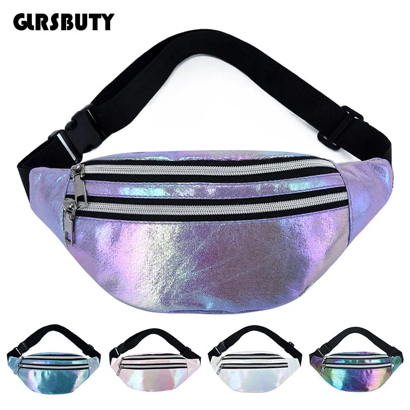 2020 Holographic Fanny Pack Hologram Waist Bag Laser Pu Beach Traverl Banana Hip Bum Zip Waistbags W