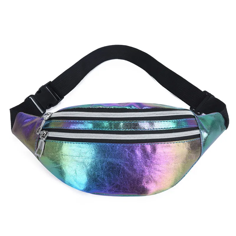 2020 Holographic Fanny Pack Hologram Waist Bag Laser Pu Beach Traverl Banana Hip Bum Zip Waistbags W