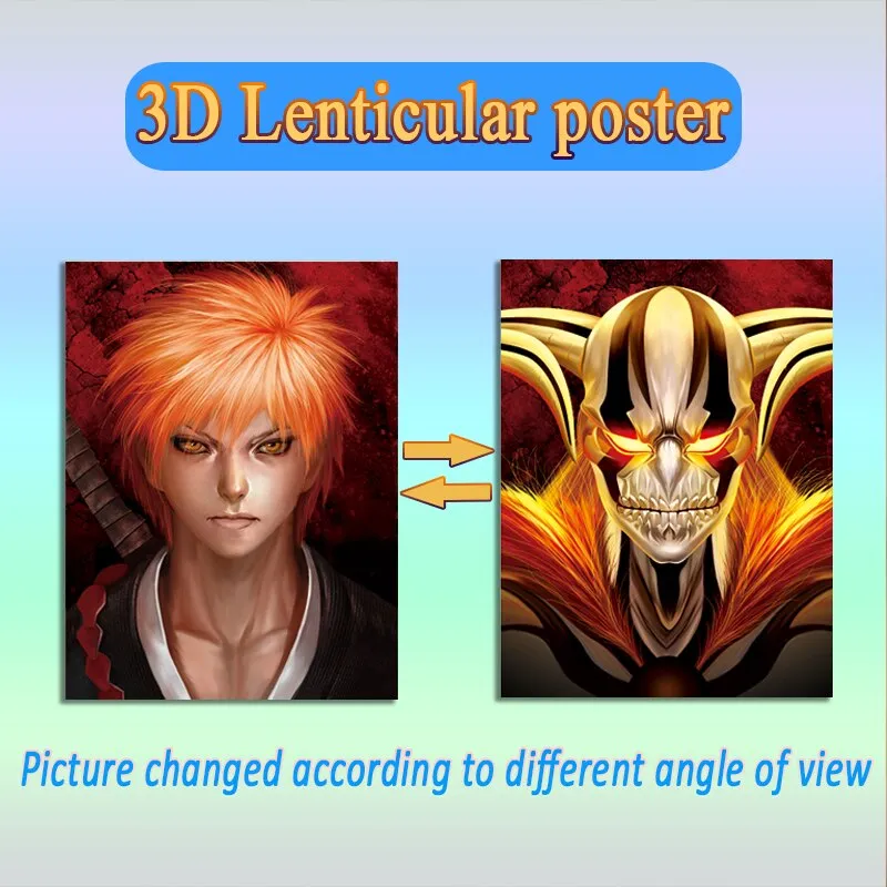 3D |Bleach Ichigo Kurosaki |11.6 x 15.5 3D Holographic Poster |2 Pics In 1 |