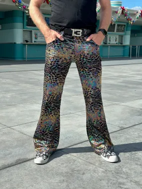 4 Pocket Sex Panther Naga Black - Flare Pants - Holographic Metallic Mens Bell Bottoms