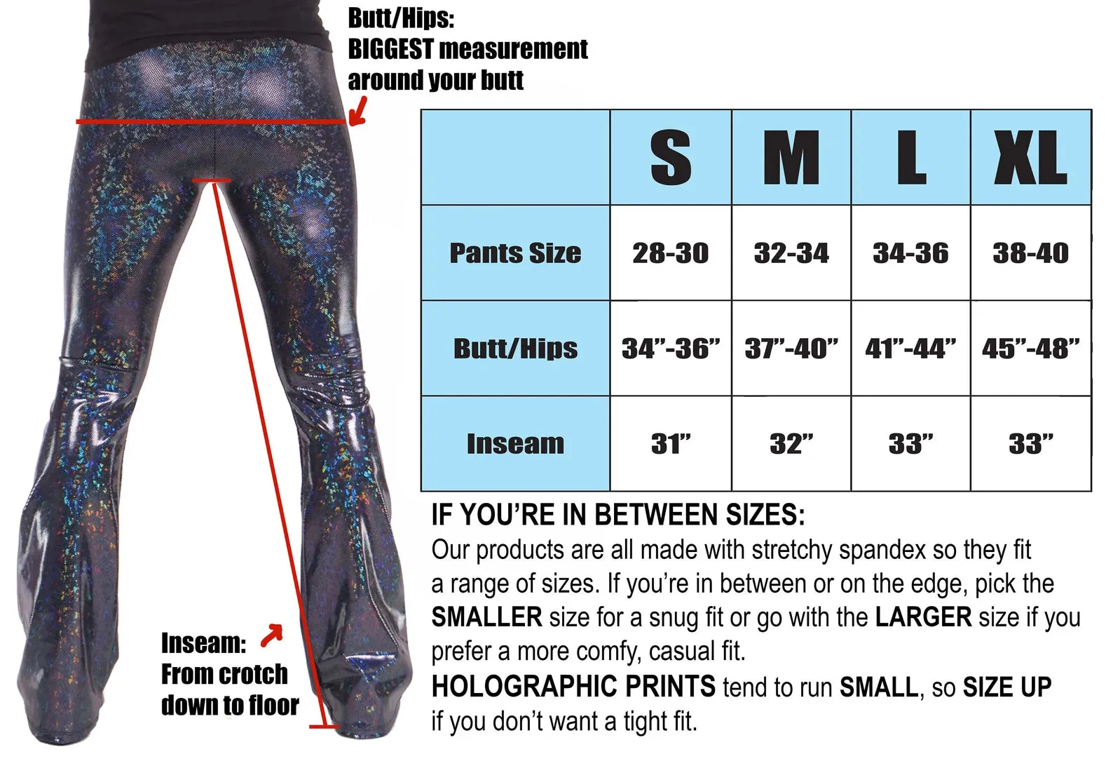 4 Pocket Sex Panther White - Gold Flare Pants - Holographic Metallic Mens Bell Bottoms