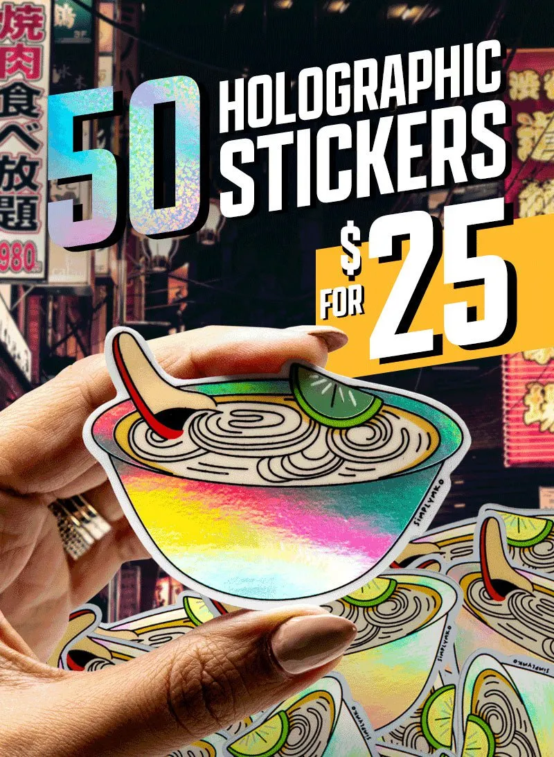 50 2.5" Custom Iridescent Holographic Stickers