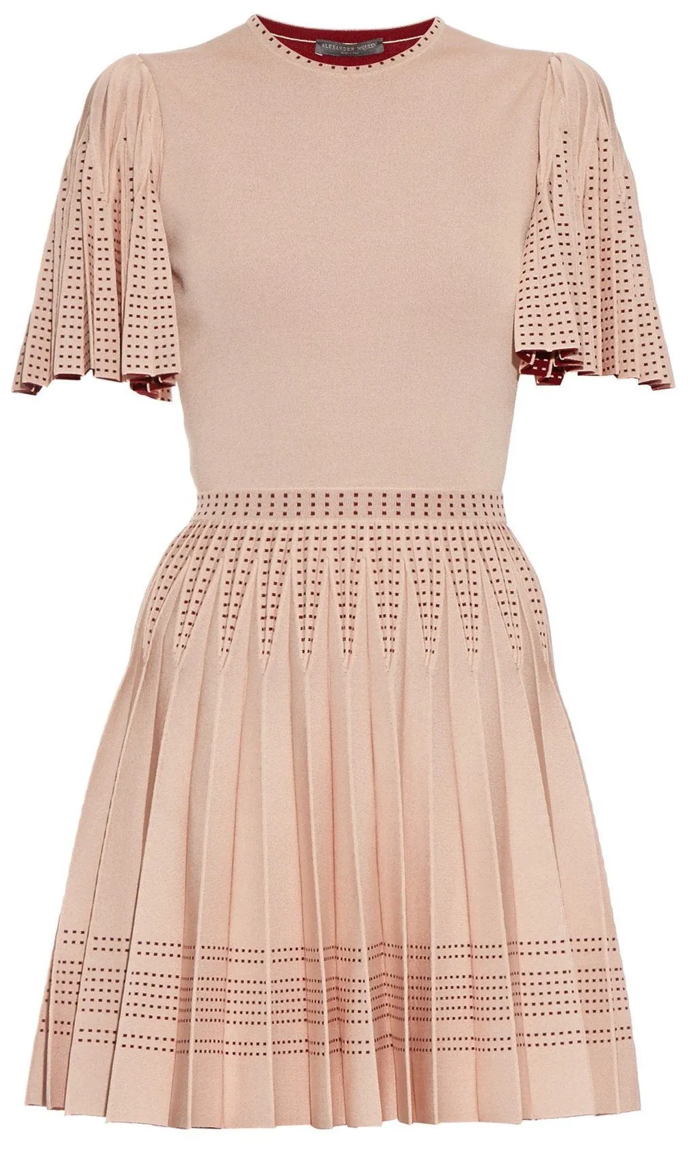 A-Line Pleated Intarsia Knit Mini Dress - Pink