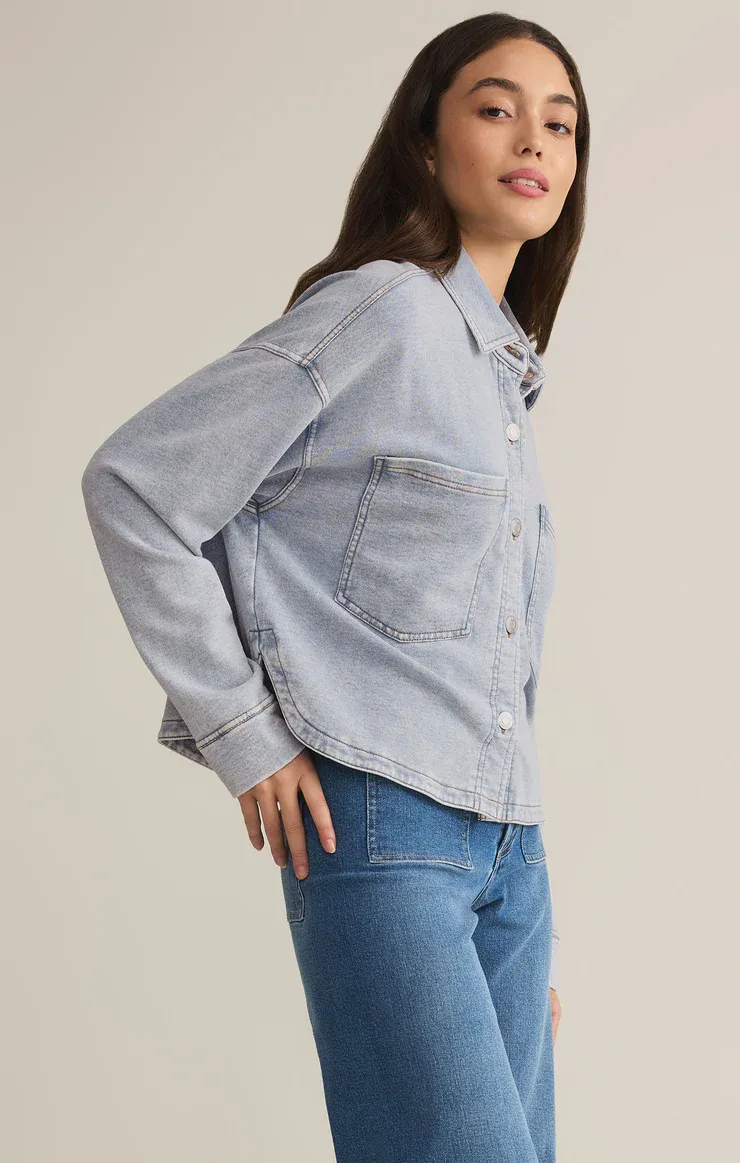 All Day Cropped Knit Jacket Washed Indigo