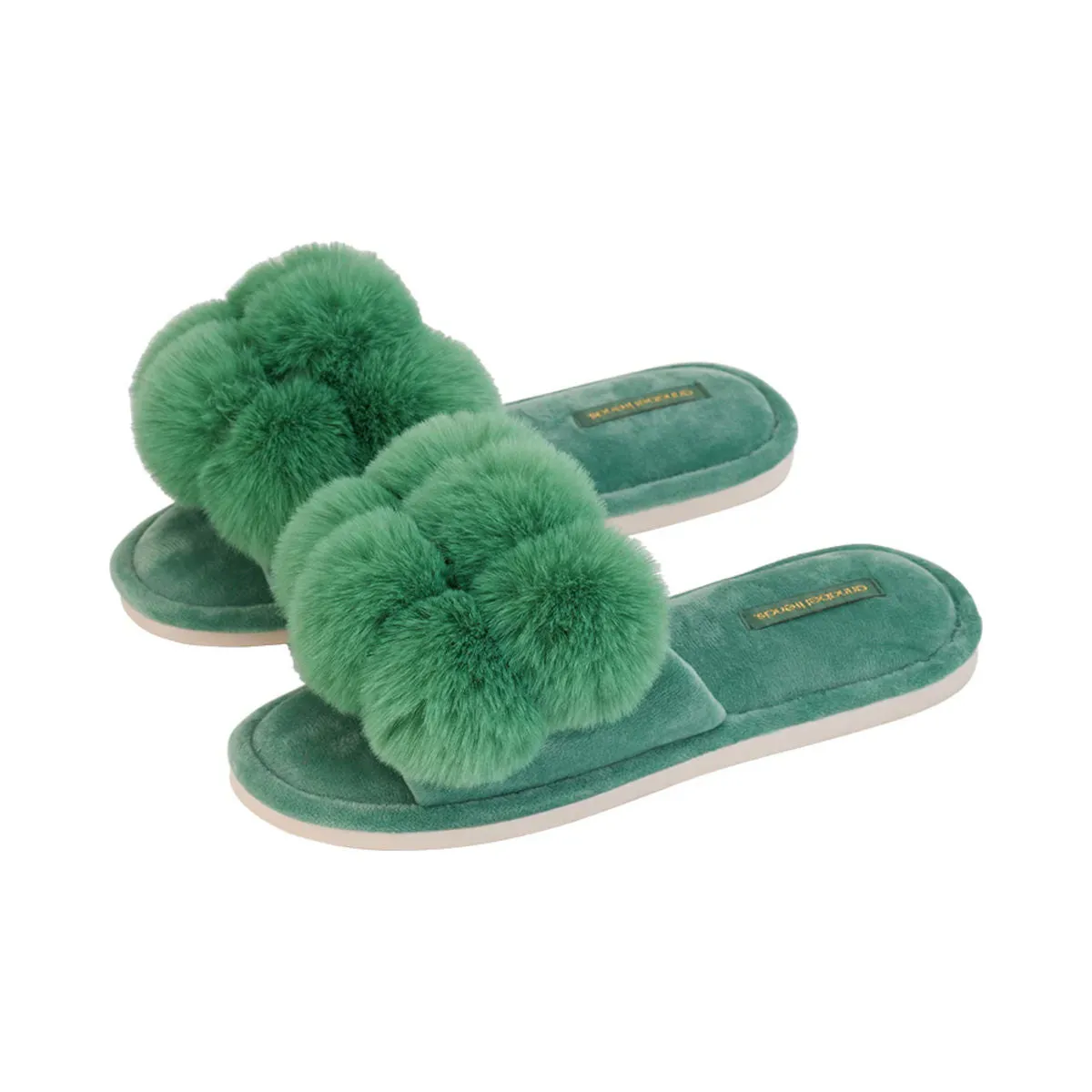 Annabel Trends Cosy Luxe Pom Pom Slipper Spearmint Medium to Large