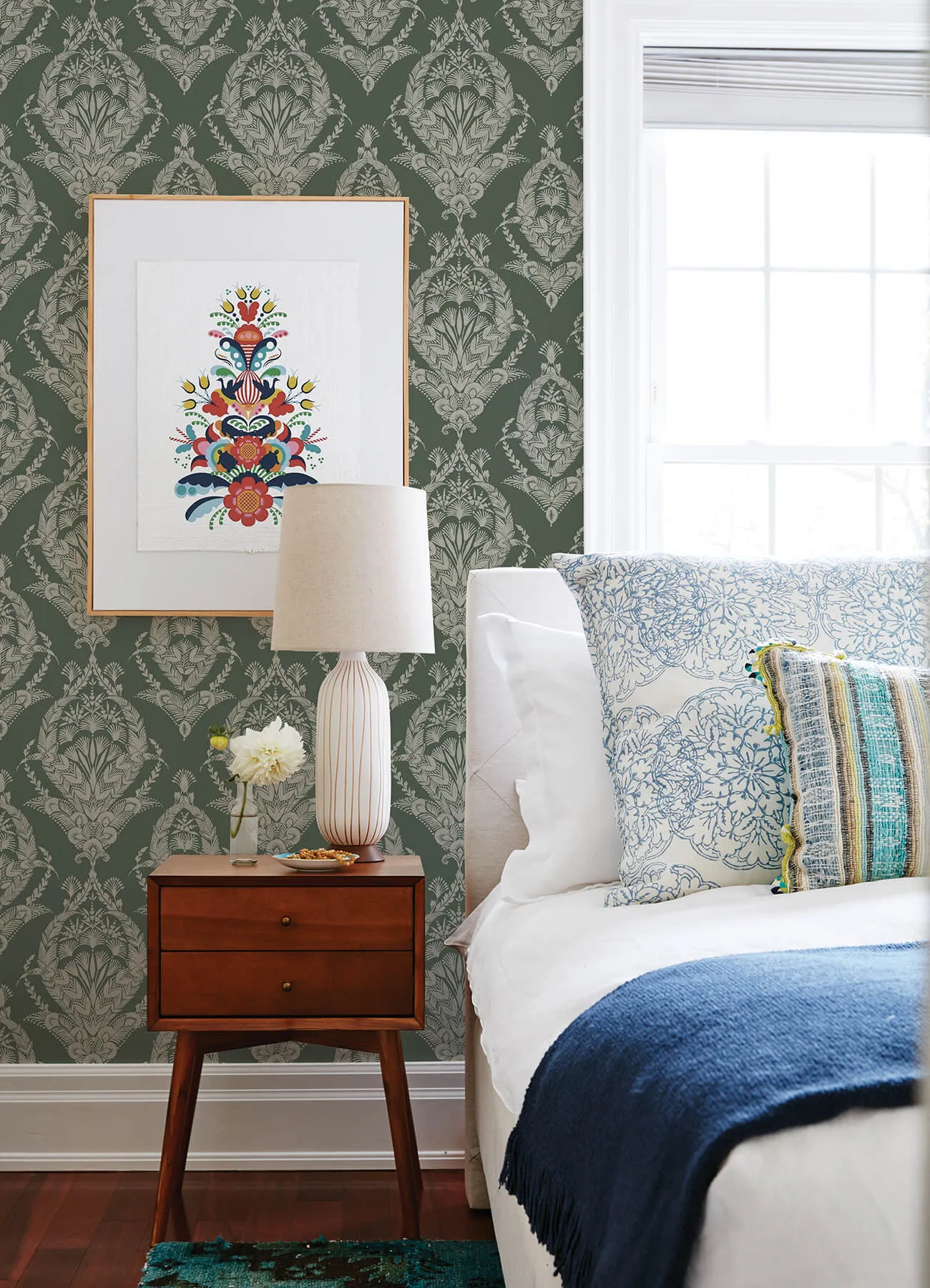 Arlie Evergreen Botanical Damask Wallpaper