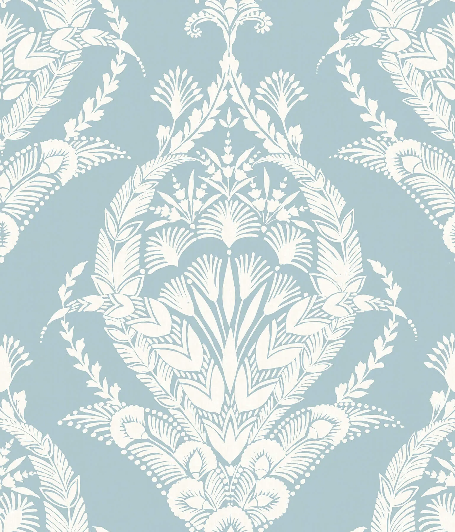 Arlie Light Blue Botanical Damask Wallpaper