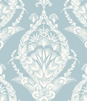 Arlie Light Blue Botanical Damask Wallpaper