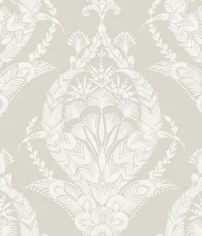 Arlie Light Grey Botanical Damask Wallpaper