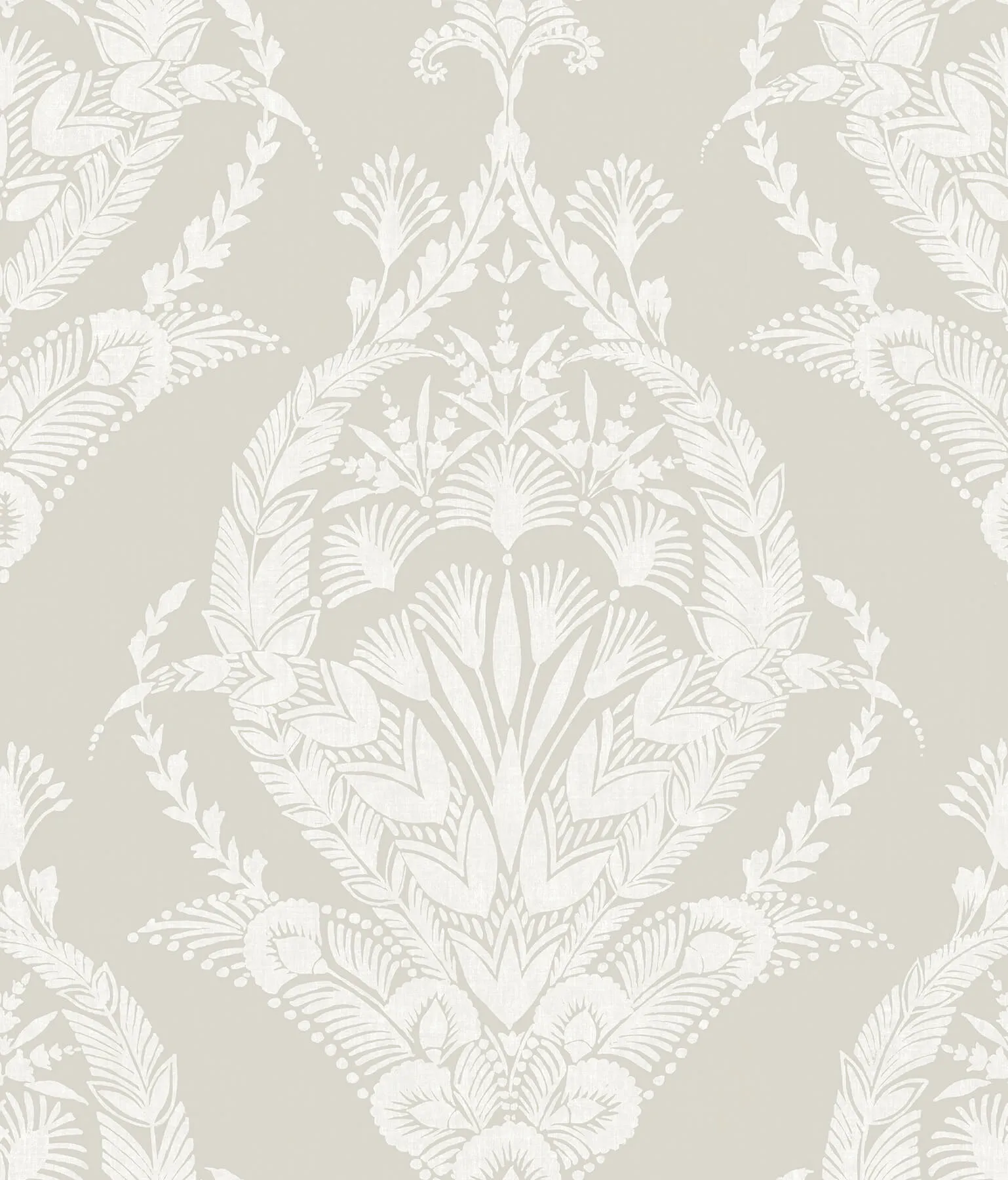 Arlie Light Grey Botanical Damask Wallpaper