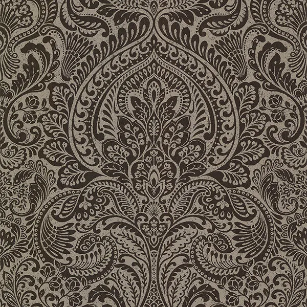 Artemis Espresso Floral Damask Wallpaper from the Lustre Collection