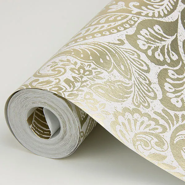 Artemis Gold Floral Damask Wallpaper from the Lustre Collection