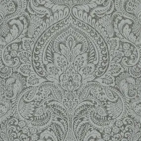 Artemis Pewter Floral Damask Wallpaper from the Lustre Collection