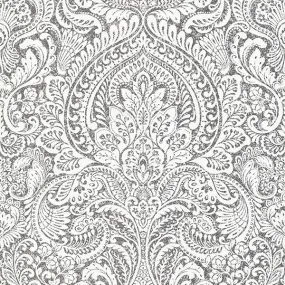 Artemis Platinum Floral Damask Wallpaper from the Lustre Collection