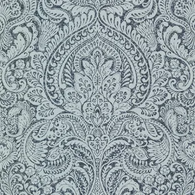 Artemis Sapphire Floral Damask Wallpaper from the Lustre Collection