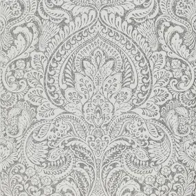 Artemis Silver Floral Damask Wallpaper from the Lustre Collection