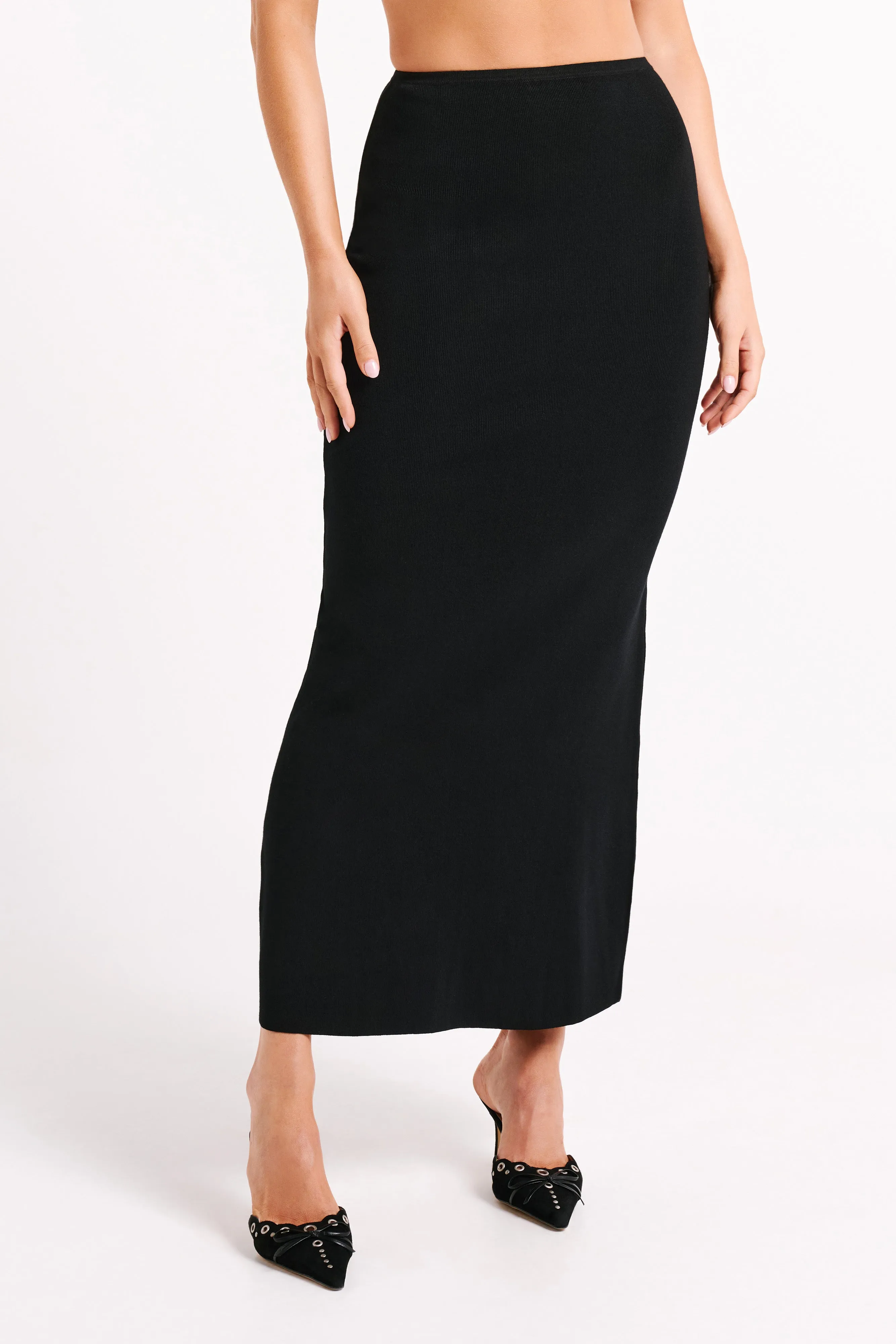 Avani Mid Rise Knit Maxi Skirt - Black