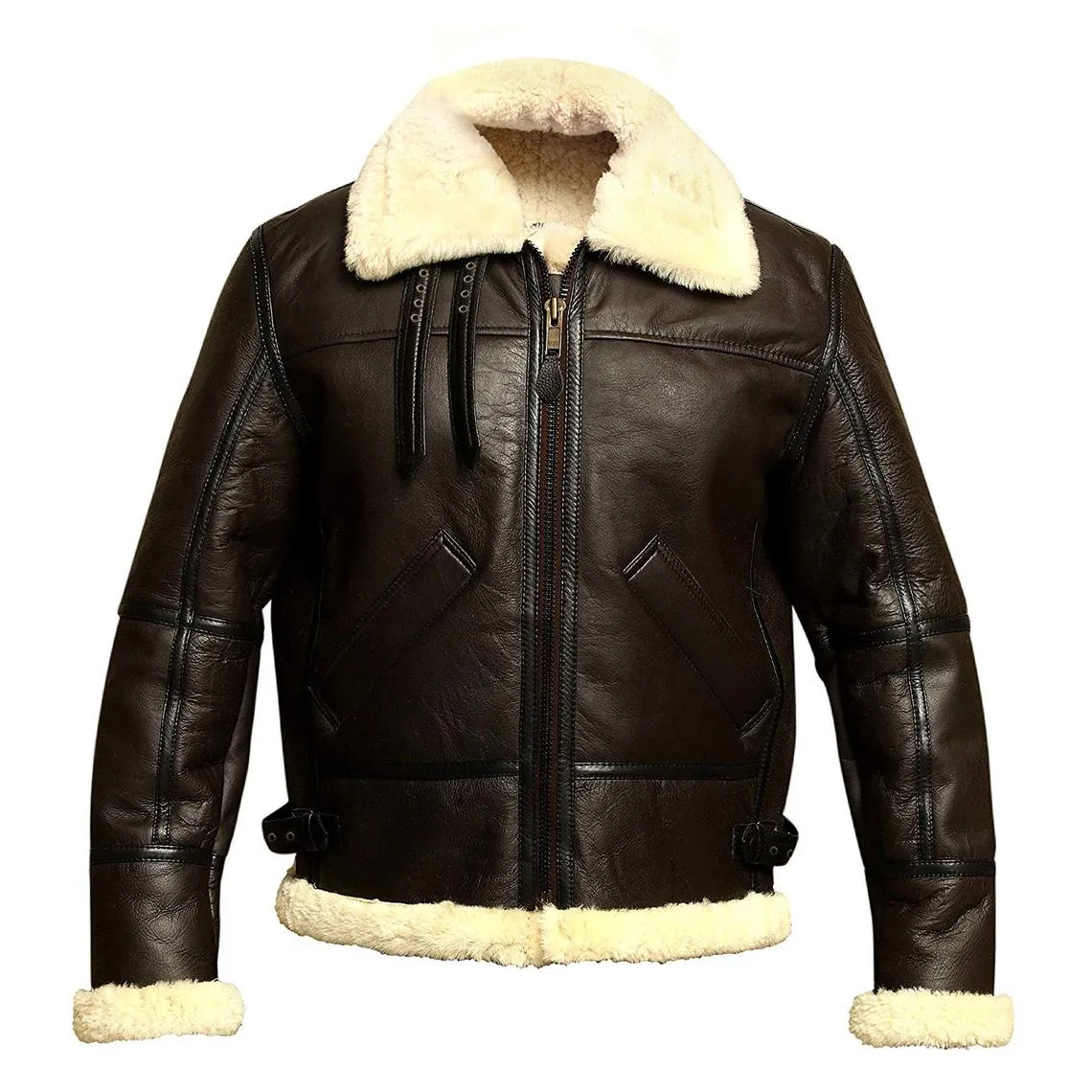 B3 Bomber Aviator Shearling Leather Jacket with Faux Fur