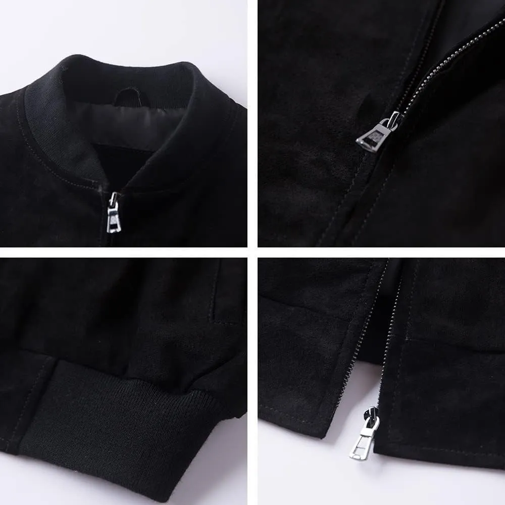 Beroth Black Suede Bomber Leather Jacket