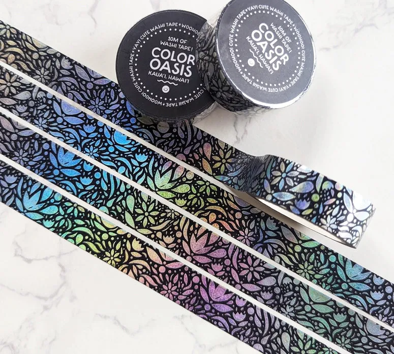 Black Aesthetic Floral Washi Tape