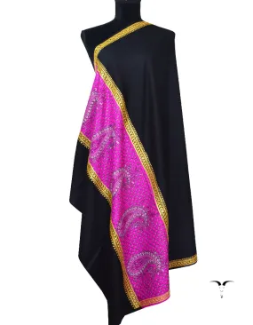 Black & Pink Pashmina Shawl With Sozni & Tilla Work 5567