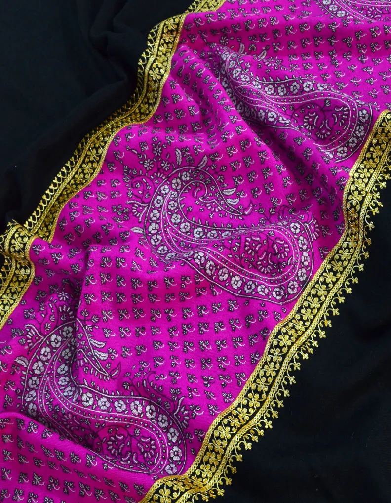 Black & Pink Pashmina Shawl With Sozni & Tilla Work 5567