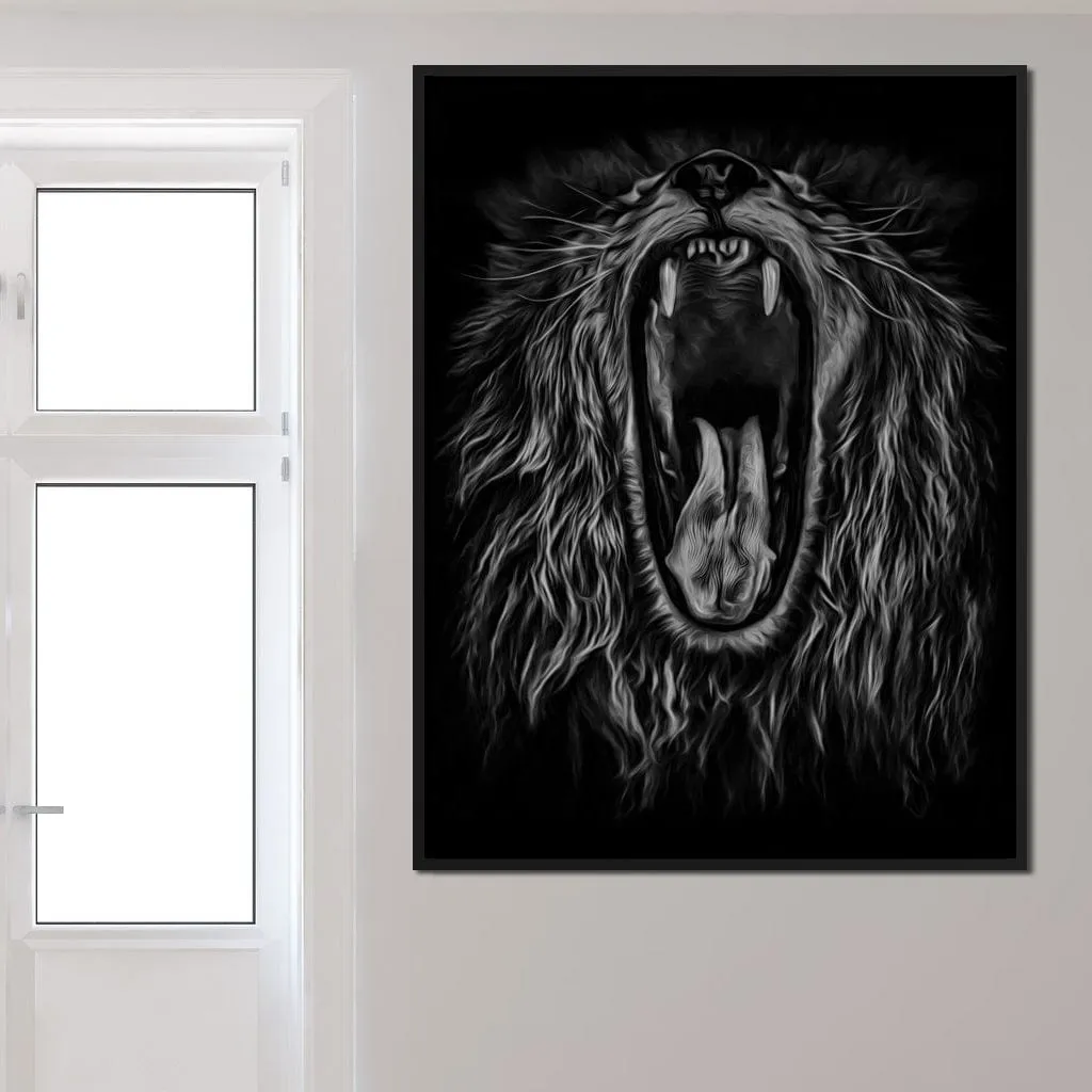 Black and White Roaring Lion