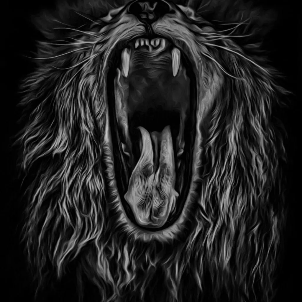 Black and White Roaring Lion