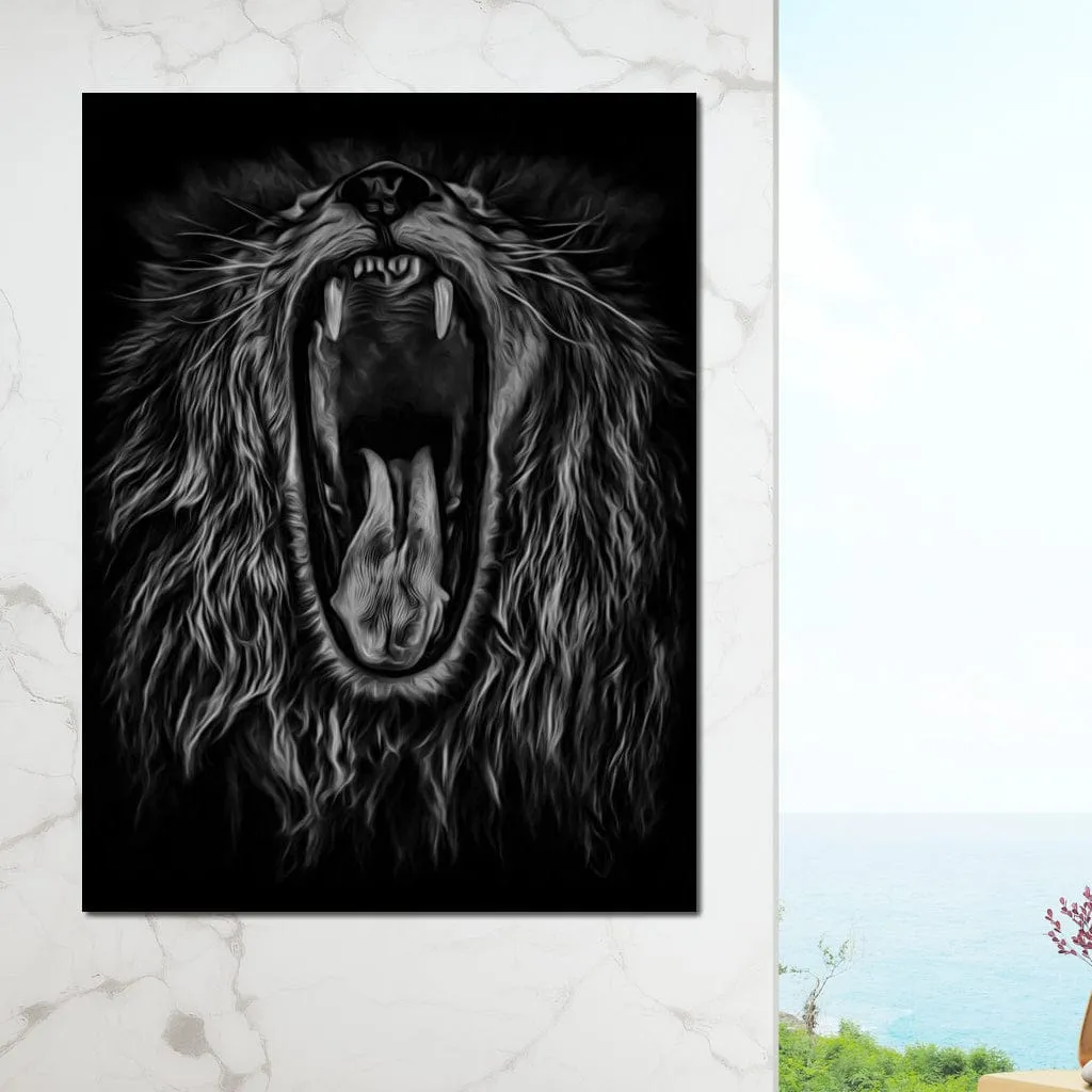 Black and White Roaring Lion