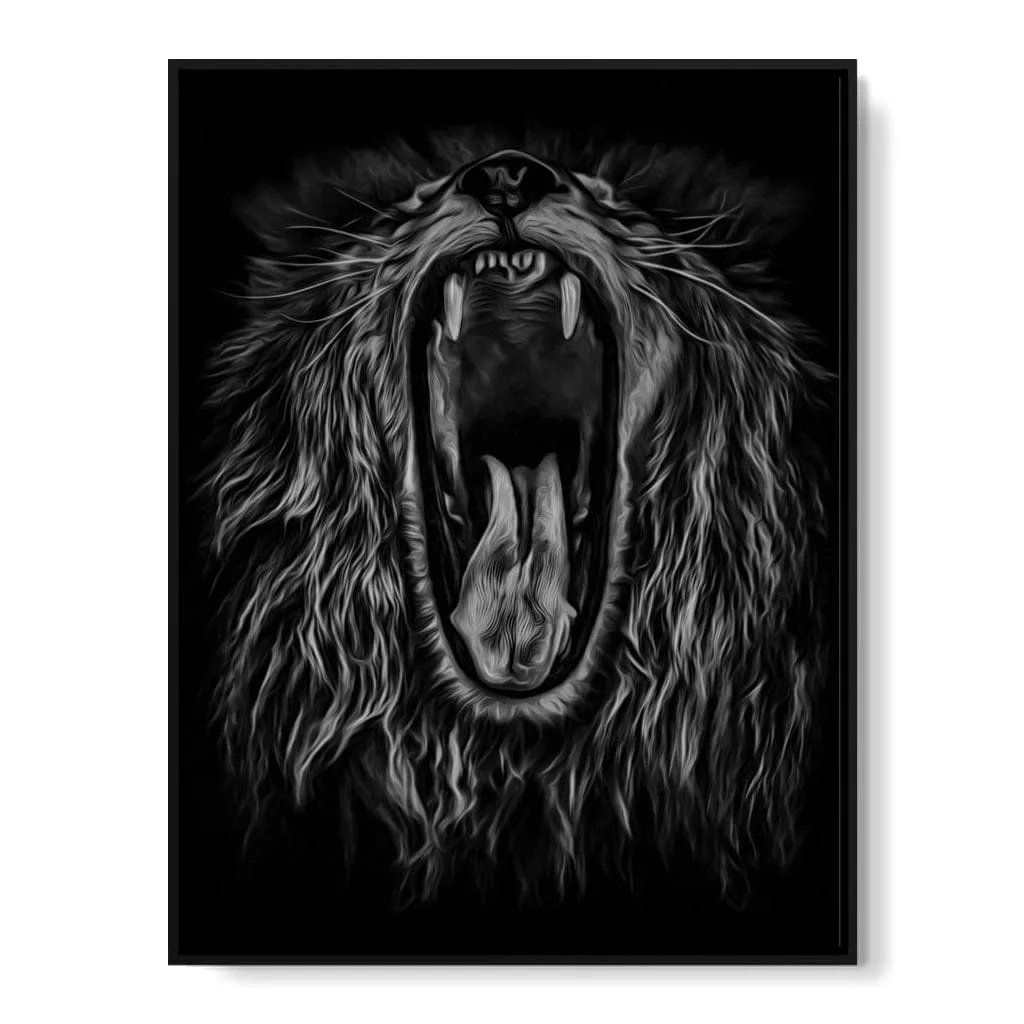 Black and White Roaring Lion