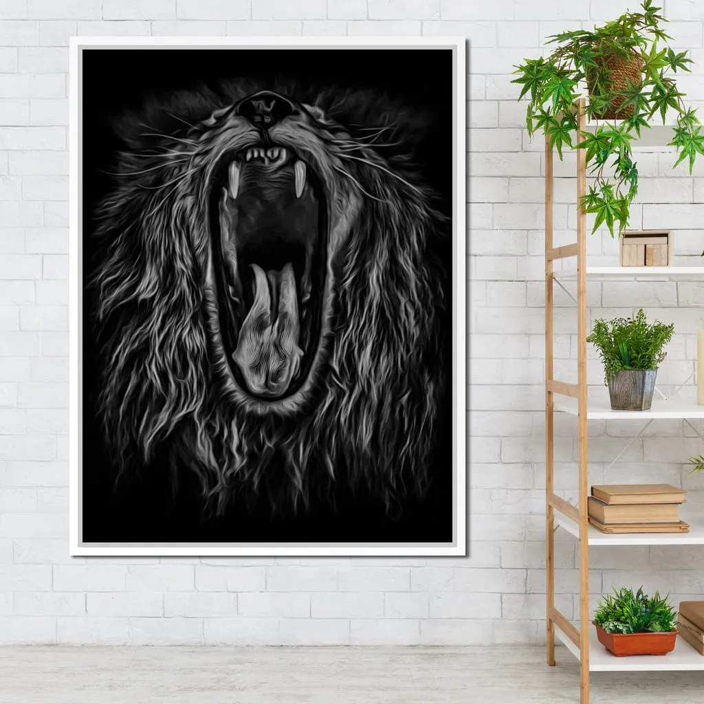 Black and White Roaring Lion