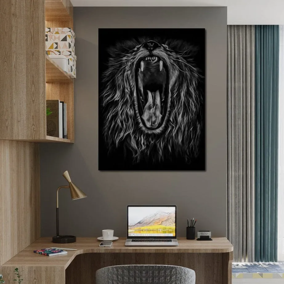 Black and White Roaring Lion