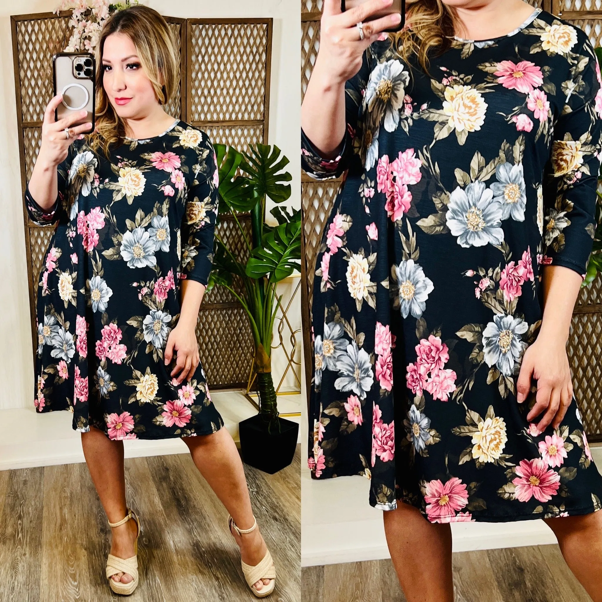 Black Background Floral Dress