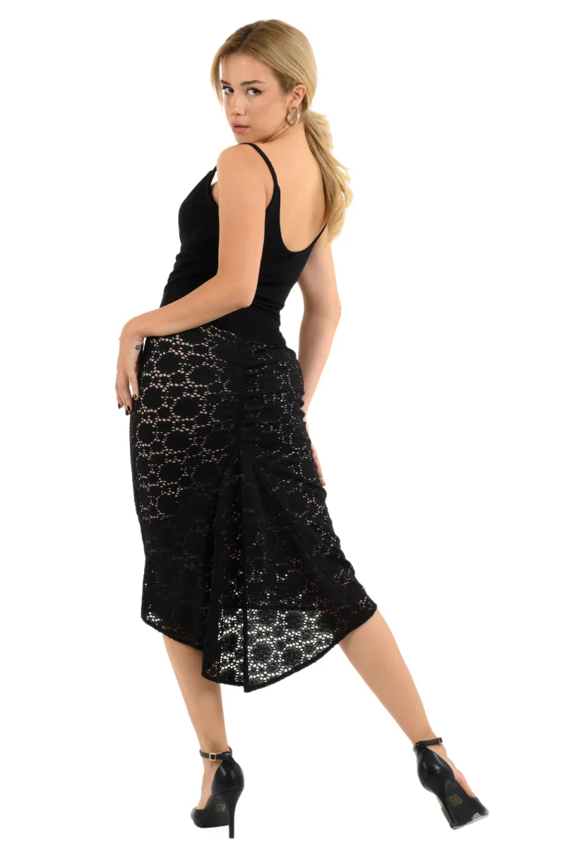 Black Floral Lace Fishtail Skirt