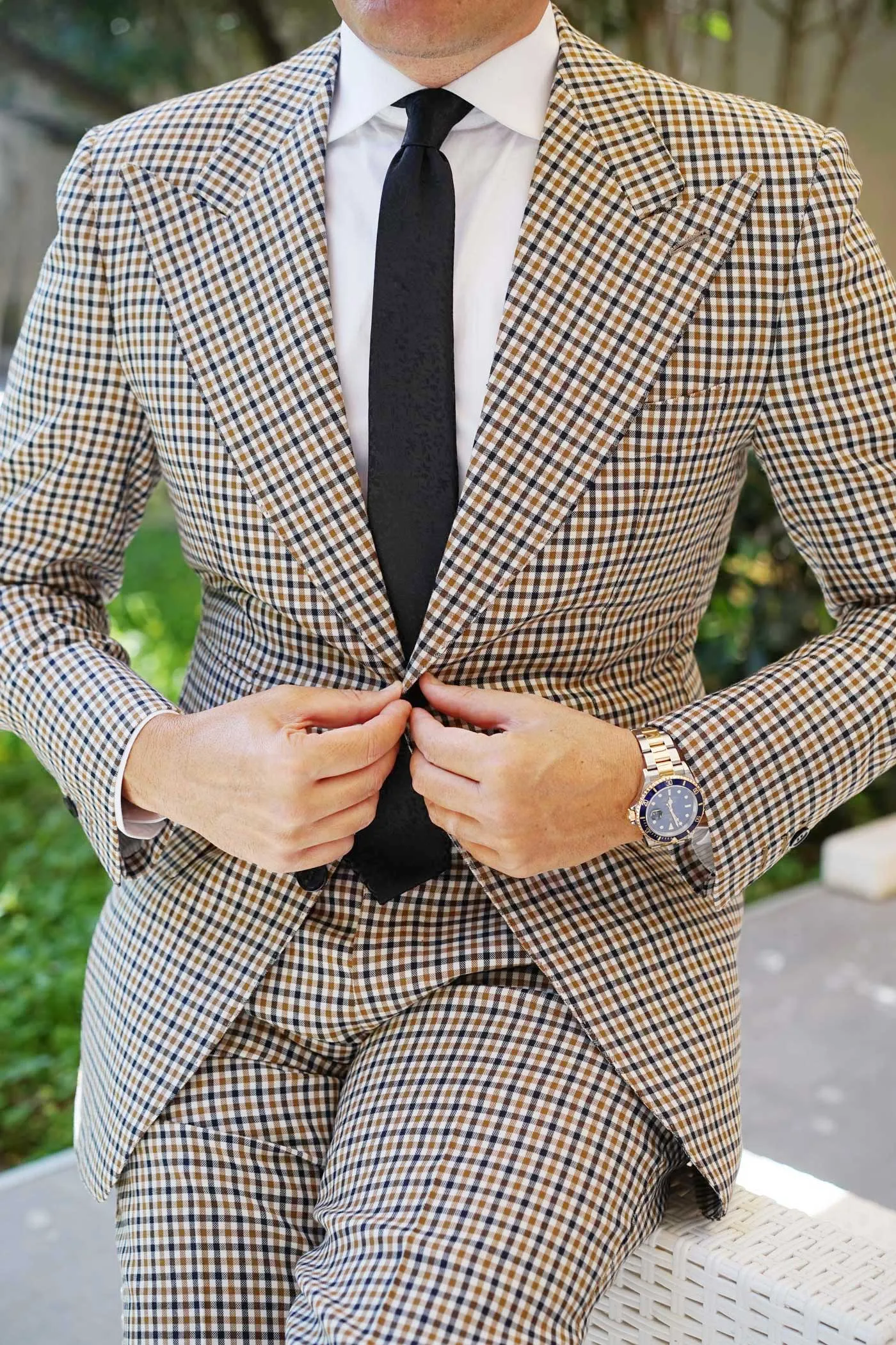 Black Floral Pattern - Skinny Tie