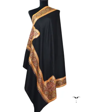 Black Pashmina Shawl With Sozni & Tilla 5480