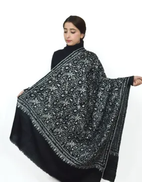 Black Pashmina Shawl With Sozni Embroidery 5716