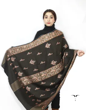 Black Pashmina Shawl With Sozni Work 5733